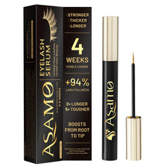 ASAMO eyelash serum bottle close-up on vanity for daily lash nourishment