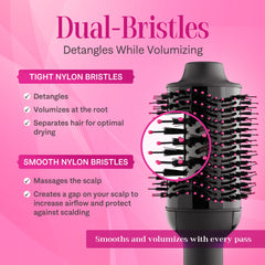 Asani hair dryer brush nylon-pins-bristles for tangle-free detangling and shine.