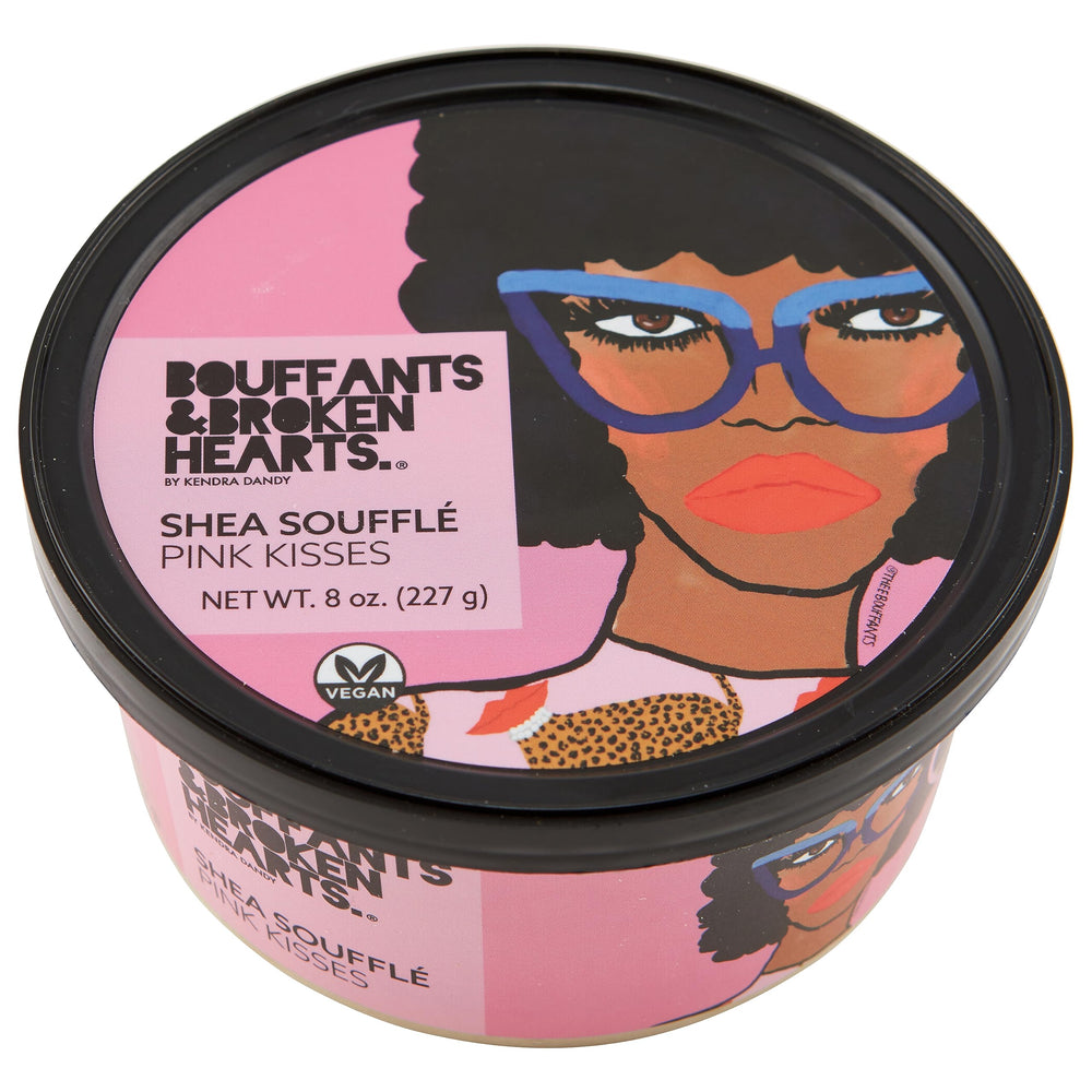 Ashanti Naturals Pink Kisses Souffle jar closeup shows creamy whipped shea butter for dry skin.