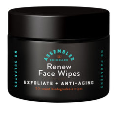 Assembled Renew Face Wipes pack demonstrates convenient daily cleansing for fresher skin.