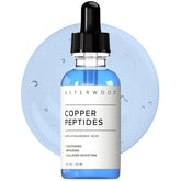 Asterwood Copper Peptides Serum bottle closeup for a daily anti-aging routine.