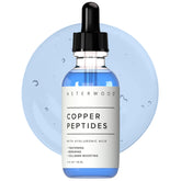 Asterwood copper peptides serum bottle closeup, signaling quick absorption for daily use.