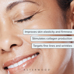 Asterwood hyaluronic acid serum texture swatch, emphasizing hydration and plumpness.