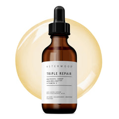 Asterwood Triple Repair Serum bottle with pump for easy daily use