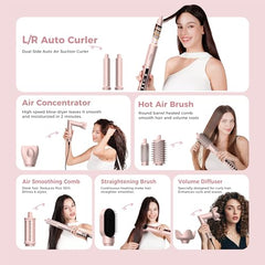 Coanda auto-wrap curlers demonstrating symmetrical curls and reduced frizz