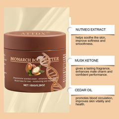 ATTDX pheromone-scented cream being applied for smooth skin and fragrance.