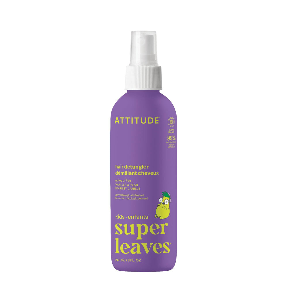 ATTITUDE rinse-free detangler for kids bottle enables quick detangling.