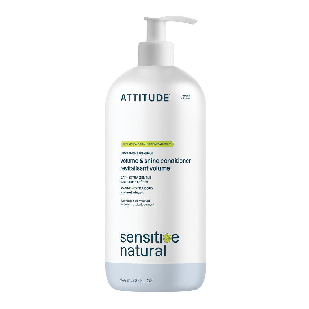 ATTITUDE hair conditioner bottle for sensitive dry scalp adds gentle volume.