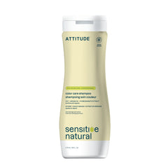 ATTITUDE hair shampoo bottle close-up, gentle formula for sensitive scalps and color care.