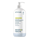 ATTITUDE hair shampoo bottle shows gentle volumizing for sensitive scalp.