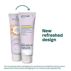 ATTITUDE Volume & Shine conditioner label highlights oat extract and soy protein for scalp care.