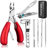 Aucurwen podiatrist toenail clippers with long handle improve grip and accessibility for seniors.