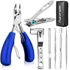 Aucurwen blue 7-piece pedicure kit with thick nails focus for gifting and travel