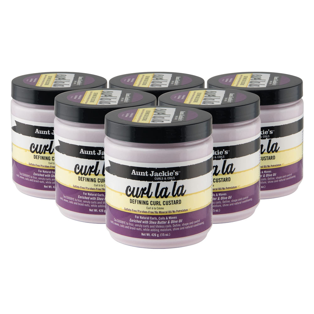 Aunt Jackie's Defining Custard 6-pack on shelf offering moisture-rich styling for natural curls.