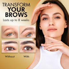 AURAE brow lamination lotions shown, gentle formula for brow-friendly use