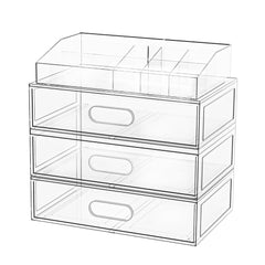 Aurblozen clear stackable makeup organizer with drawer front for easy access and visibility.