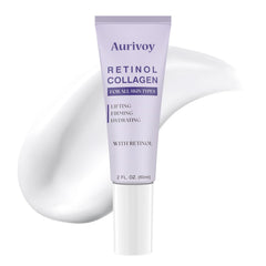 Aurivoy Retinol Collagen Cream packaging close-up highlights premium anti-aging formula for daily use.