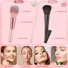 Auroray mini brush collection includes powder and blush brushes for quick touch-ups.