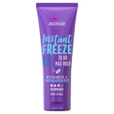 Aussie Instant Freeze Hair Gel bottle with jojoba oil and sea kelp for strong hold.