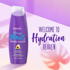 Aussie Miracle Moist conditioner bottle closeup highlighting slip.