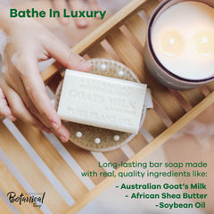 Australian Botanical Soap goats milk bar lather close-up showing creamy moisture for daily care.