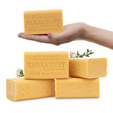 Australian Botanical Soap Manuka Honey with Jojoba Bar closeup lather shows creamy, hydrating bubbles.