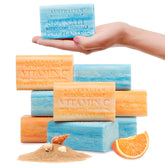 Australian Botanical Soap Valencia Orange bar close-up shows citrus aroma for a refreshing cleanse.