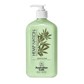 Australian Gold Hemp Nation Agave Lime tan extender bottle close-up showing color-enhancing formula for a balanced tan