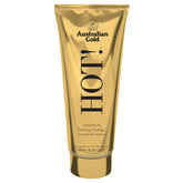 Australian Gold Hot! Tanning Lotion bottle showing moisture-rich formula for deeper color
