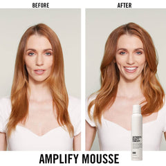 Authentic Beauty Concept Amplify Mousse applied during heat styling for protection up to 450°F.
