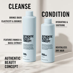 Authentic Beauty Concept Hydrate Conditioner being poured to show easy detangling for curls