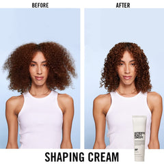 Damp hair being shaped with cream for defined texture during application