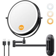 Auxmir 1X/30X double-sided makeup mirror for precise makeup application.