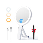Auxmir travel makeup mirror with 30x and 1x magnification for precise grooming.