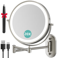 Auxmir 8-inch dual-sided mirror shows 1x/20x magnification for precise makeup