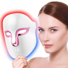 Auxoliev LED face mask front view for at-home light therapy sessions targeting wrinkles and acne.