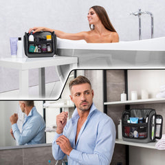 AvaJex bag opened to reveal 19 compartments for organized toiletries