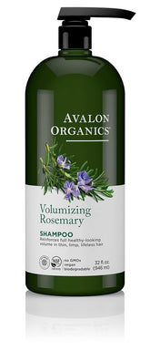 Avalon Organics Rosemary Shampoo bottle shows vegan organic cleansing and volume potential
