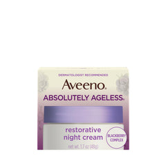 Aveeno Absolutely Ageless night cream jar showing rich overnight hydration for firmer-looking skin