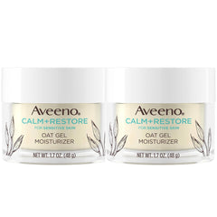 Aveeno Calm + Restore oat gel moisturizer pack of two providing gentle hydration.