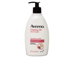 Aveeno Creamy Oil bottle shows fast-absorbing daily moisture.