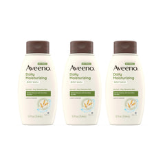 Aveeno Daily Moisturizing Body Wash bottle highlights nourishing oats for gentle cleansing