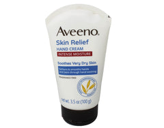 Aveeno hand cream being applied to dry hands for soothing relief.