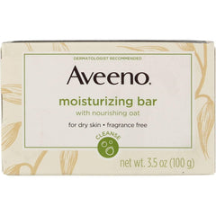 Aveeno moisturizing bar packaging close-up for daily cleansing convenience