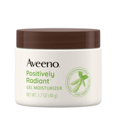 Aveeno Positively Radiant jar closeup showing hydration and even-toned skin.