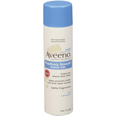 Aveeno Positively Smooth Shave Gel bottle highlighted for smooth glide and moisturized skin.