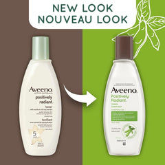 Close-up of alcohol-free label on Aveeno toner highlighting non-drying formula.