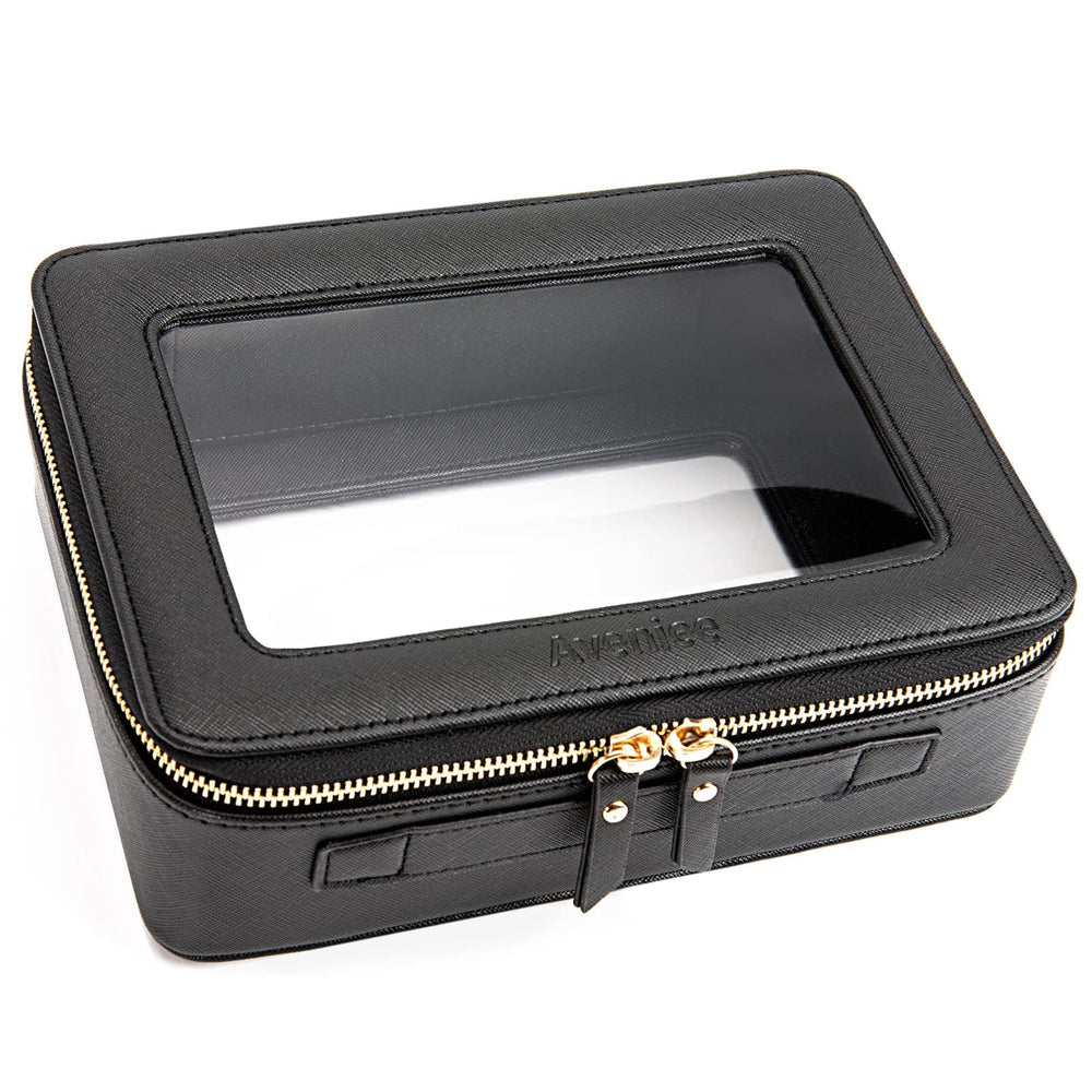 Aveniee clear makeup bag front view for compact, organized travel.