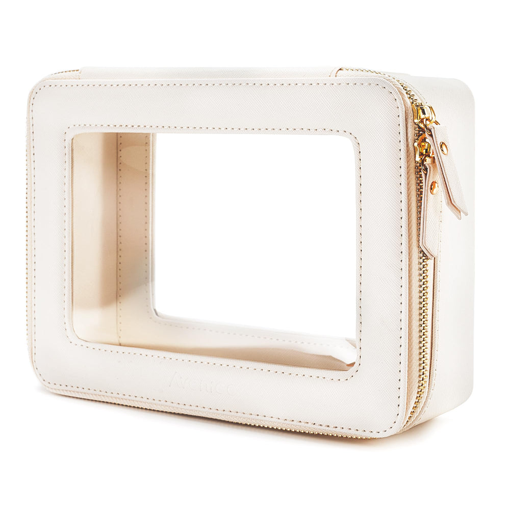 Aveniee Clear makeup bag front view demonstrates structured design for daily use.