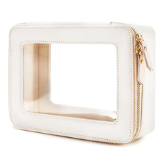 Aveniee Clear makeup bag front view demonstrates structured design for daily use.